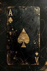 A luxurious, black and gold ace of spades playing card with an elegant, abstract design