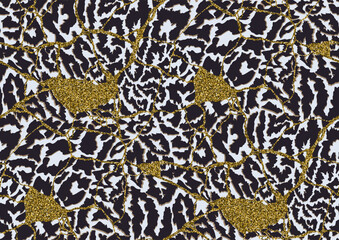 Vector seamless leopard skin pattern, kintsugi art concept, Golden, black, white color