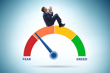 Fear and greed investor behaviour concept - obrazy, fototapety, plakaty