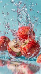 Apples Splashing into Water: A Dynamic and Aesthetic Image, Vertical Panorama