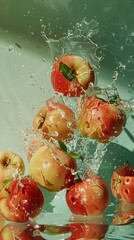Apples Splashing into Water: A Dynamic and Aesthetic Image, Vertical Panorama