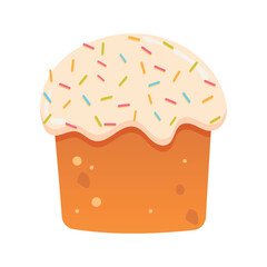 Easter cake,  hand drawn easter cake with eggs. Easter cakes. Happy Easter element for greeting card or banner with hand drawn easter eggs, cake and flowers. Vector flat isolated on white