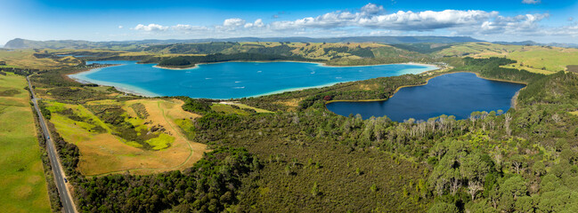 Panoramic view of Kai Iwi lakes, Dargaville, Northland, New Zealand