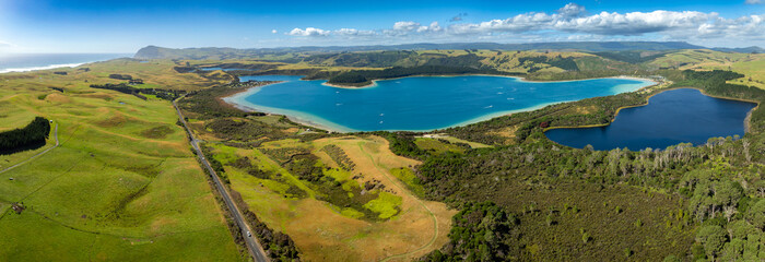 Fototapeta na wymiar Panoramic view of Kai Iwi lakes, Dargaville, Northland, New Zealand