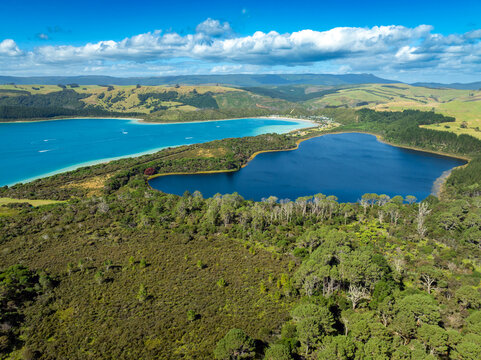 Aerial view of Kai Iwi lakes, Dargaville, Northland, New Zealand