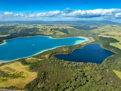 Aerial view of Kai Iwi lakes, Dargaville, Northland, New Zealand