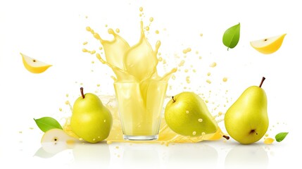 pear slices with splash of pear juice isolated on transparent background