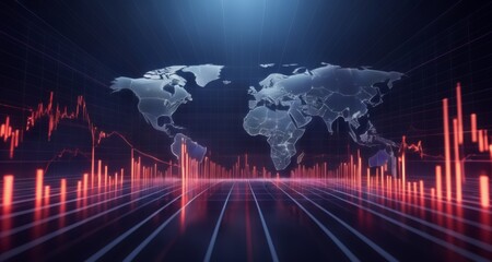  Global financial data visualization with world map and stock market charts
