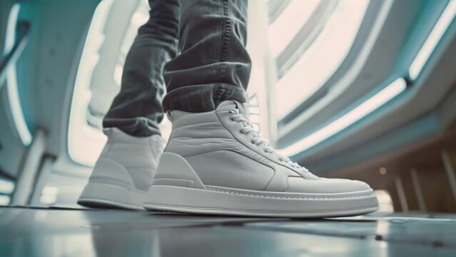 mens pair of modern white high end sneaker running shoes, footwear concept Generative AI 