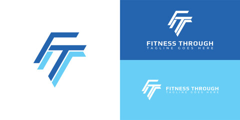 Abstract initial letter FT or TF logo in multiple blue colors isolated in multiple background colors applied for fitness app logo also suitable for the brands or companies have initial name TF or FT.