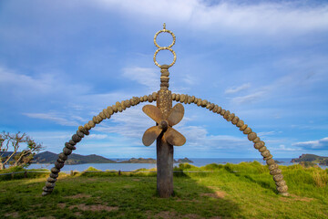 Rainbow Warrior Memorial sculpture in Matauri Bay, Northland, New Zealand