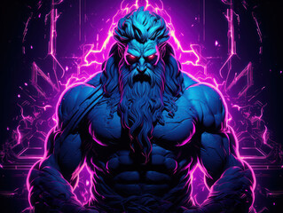 Gaming culture esports competition strategy teamwork a Zeus statue in a neon lit gaming arena digital gaming style minimalist with vibrant game inspired neon - obrazy, fototapety, plakaty