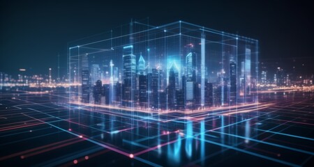 Fototapeta premium Illuminated Cityscape - A Future Vision of Urban Technology