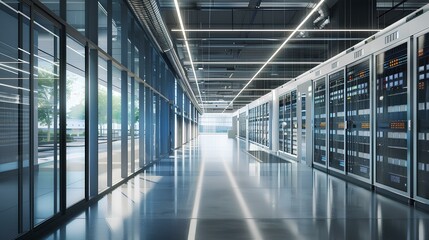 A modern financial company data center with high ceilings. generative AI