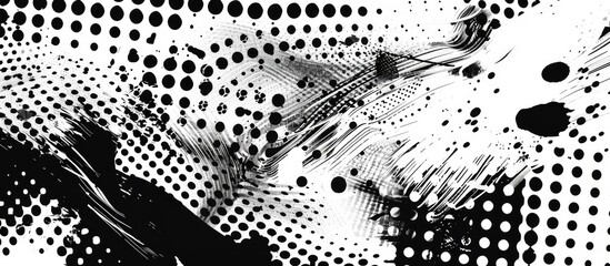 This artwork features a black and white abstract painting with a grid pattern of dots creating a...