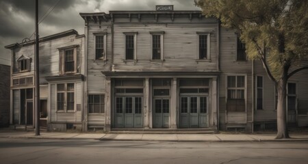 Fototapeta na wymiar Abandoned charm - A weathered two-story house waits for a new story