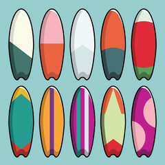Surfboard Icon Set with Interesting Color Combinations. Vector Illustration.