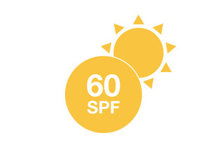 60 SPF icon. Sun protection for skin, UVA and UVB rays. Vector for skin and cosmetics labels
