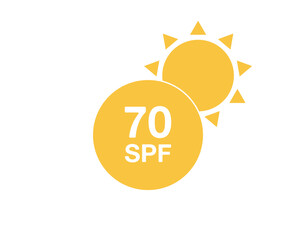 70 SPF icon. Sun protection for skin, UVA and UVB rays. Vector for skin and cosmetics labels