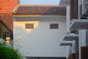 Surakarta City, Central Java, Indonesia - October 9 2017 : Architectural details on the facade of the Perumda BPR BANK SOLO building in the Surakarta city area. Photo taken in 2017.