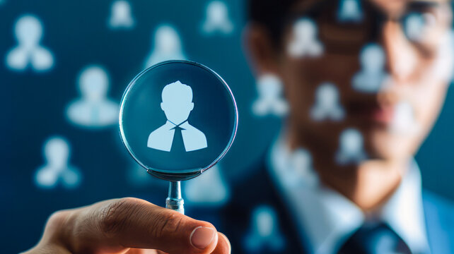 
HR management uses computers for recruitment, focusing on selecting job applicants to join their team, emphasizing the digital approach in headhunting and employment processes.