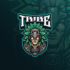Tribe mascot logo design vector with modern illustration concept style for badge, emblem and t shirt printing. Men tribe head illustration.