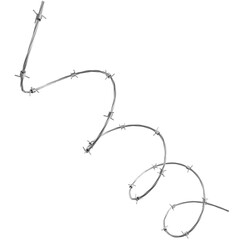 Silver barbed wire in a spiral shape isolated on a transparent background. 3D illustration.