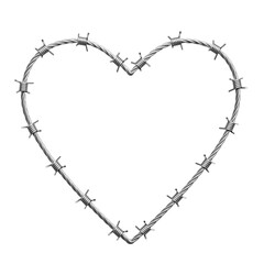 Silver barbed wire in the shape of a heart isolated on a transparent background. 3D illustration.