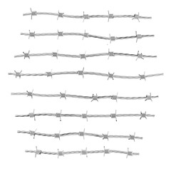 Silver cut pieces of barbed wire isolated on transparent background. 3D illustration.
