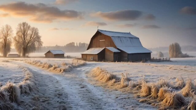 A farm isolated in a snowy village 