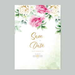 wedding invitation card with floral roses watercolor 