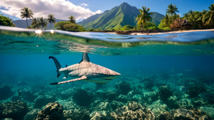 Encounters in Paradise: Diving into Bora Bora's Turquoise Waters with Sharks.