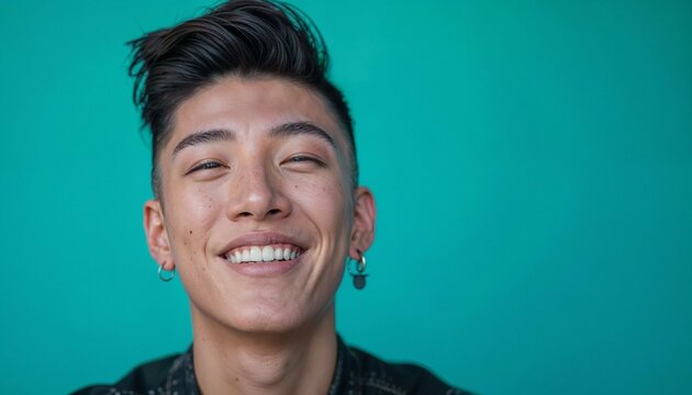 Portrait of a non-binary person, happy, portrait of a smiling young non binary person, portrait of young man, portrait of young woman