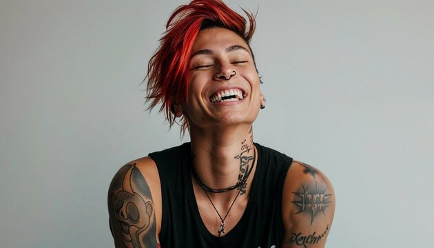 Portrait of a non-binary person, happy, portrait of a smiling young non binary person, portrait of an asian guy