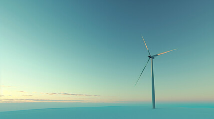 Clean Energy Landscape: Solitary Wind Turbine Stands Against Serene Sky at Dawn