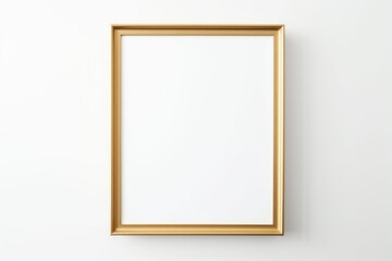 Minimalist Golden Frame on White Wall. A sleek golden picture frame against a pristine white background.