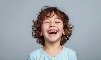 Joyful Child Laughing Heartily - World Laughter Day Concep - obrazy, fototapety, plakaty