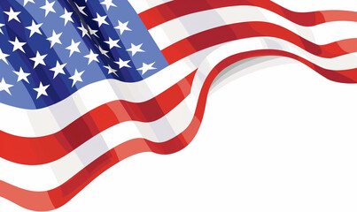 American Flag Waving with Elegant Folds on white Background