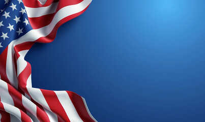 American Flag Waving with Elegant Folds on Blue Background - obrazy, fototapety, plakaty