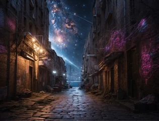 Wall murals Narrow Alley night in the city