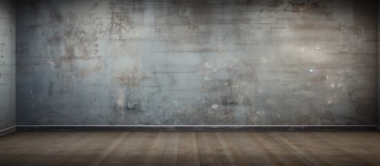 An empty room featuring a stark concrete wall and a polished wooden floor. The room looks barren yet sturdy, with the textures of the concrete and wood contrasting each other.