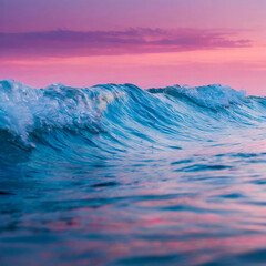 Blue ocean waves and pink sky