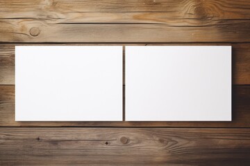 Two white blank business cards on a rich wooden texture. Double Blank Business Card Mockup on Wooden Table