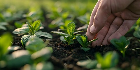 hands of a farmer planting crops