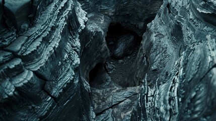 Fototapeta premium A deep narrow canyon s through layers of hardened lava revealing the force and destructive power of past volcanic eruptions. The rock formations are sharp and pointed creating