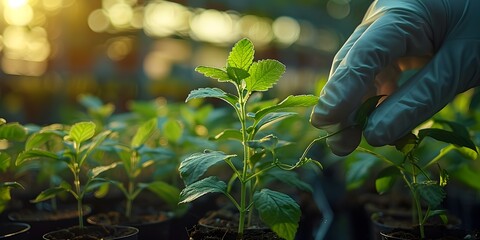 a researcher is trying to modify plants crops - obrazy, fototapety, plakaty