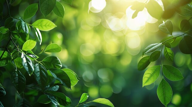 Abstract green nature blurred background with bright sunlight