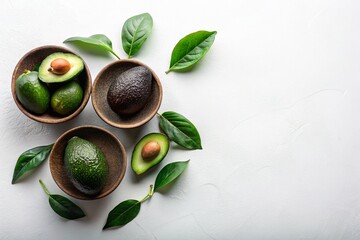 Bowls with Fresh Ripe Avocados on White Background: Perfect for Healthy Eating, Cooking, and...