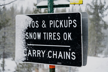 Road sign in Sierra Nevada mountains that reads,