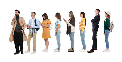 Obraz premium People waiting in queue on white background